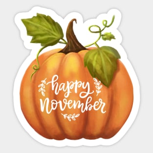 Happy November Fall Season Pumpkin Halloween Thanksgiving Sticker